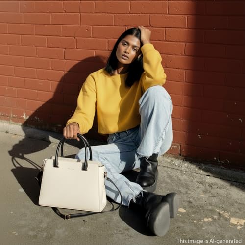 Fastrack PebbleEdge White Satchel | Faux-Leather Women’s Handbag | Structured Satchel with Triple Compartments & Gold Accents