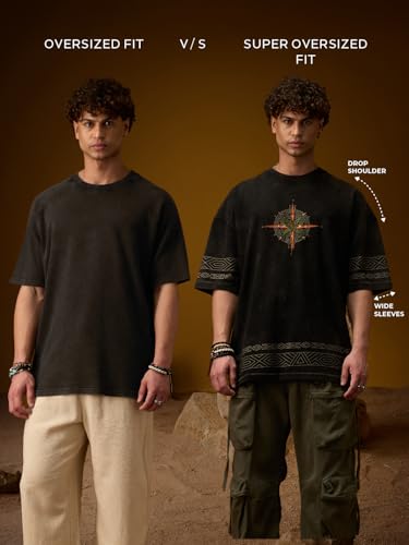 The Souled Store Colourblock T-Shirt: Rocky Road Men and Boys Short Sleeves Round Neck Brown Casual Lightweight Drop Shoulder Streetwear Trendy Super Oversized T-Shirts
