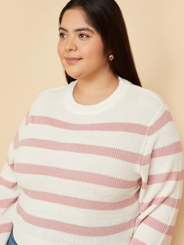 Max Women Striped Sweater (Off White_3XL)