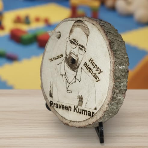 Natural Wooden Slice Photo Frame | 4 Inch Custom Photo Gift Item | Laser Engraved Natural Wood Slice with Stand | Handmade Personalized Gift for Wedding Anniversary