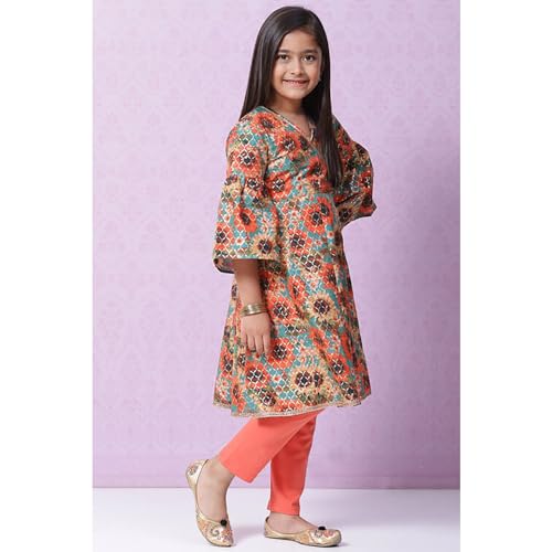 BIBA Girls Cotton Straight Printed Suit Set(KW5062E_9_Green)