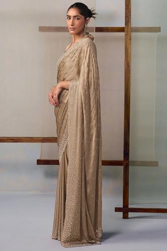 Soch Womens Beige Crepe Embellished Saree
