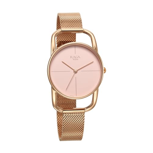 Titan Raga Chic Quartz Analog Pink Dial Metal Strap Watch for Women-2696WM01