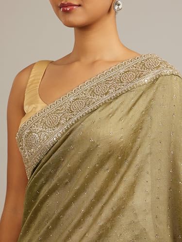 MOHEY Women's Art Silk Sequin Work, Stone Embellished Saree with Blouse Piece(Mehandi)