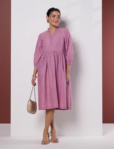 Amazon Brand - Myx Women's Schiffli Embroidery Ethnic Dress (SS26-MYX-SUR-SKD-39_Mauve_S)