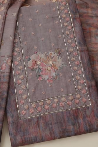 Soch Womens Turquoise Blue Chanderi Floral Print Unstitch Dress Material With Cutdana