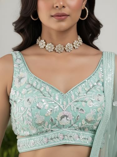 Zeel Clothing Women's Sequins Embroidered Soft Net Designer Lehenga Choli with Dupatta (5126-Blue-Womens-New-Lehenga-Choli; Free Size) (Blue)