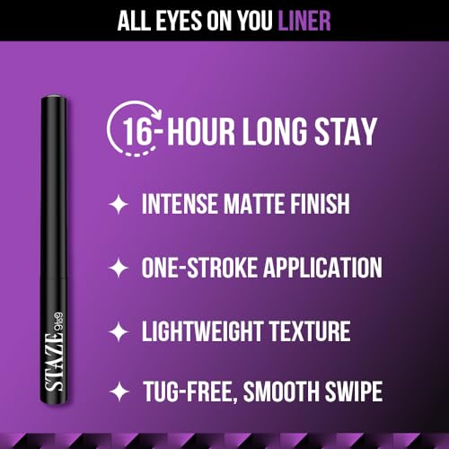 Staze 9To9 All Eyes On You Gel Eyeliner|Smudgeproof,Waterproof,16 Hrs Long Stay|One Stroke Application Formula|Lightweight,Water Resistent|Ultra-Pigmented Intense Matte Finish|01 Blackest Black|1.8Ml