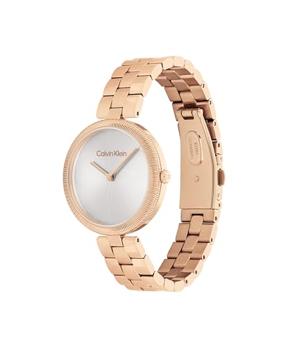 Calvin Klein Gleam Qtz Basic Slim Grey Round Dial Women's Watch|Ionic Plated Rose Gold Steel Material|Rose Gold Color Band - 25100013