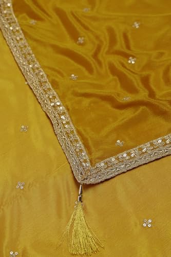 Soch Womens Mustard Tissue Embroidered Suit Set With Mirror Work