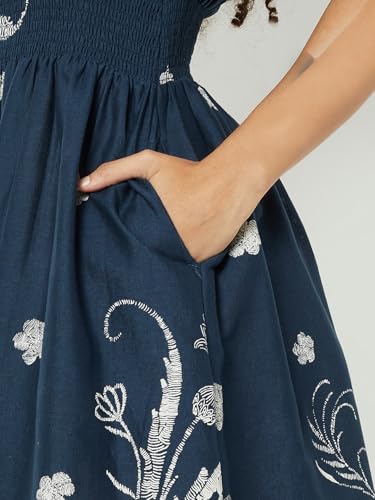 Max Women Printed Shirt Dress (Blue_S)