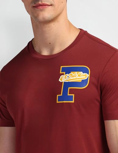 U.S. POLO ASSN. Mens Solid Half Sleeve Graphic Round Neck T-Shirts (UDTSHS0861_DK. RED_M)