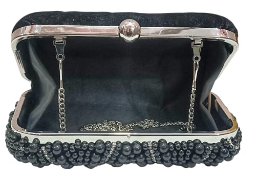 Amerie Fashions Women's Embroidered Beaded Clutch Purse for Party Wedding (Black)