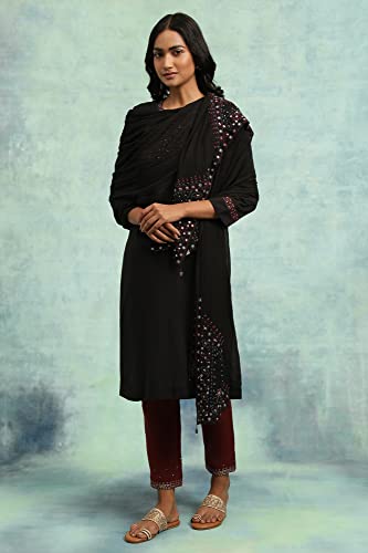 W for Woman Black solid cotton silk drape