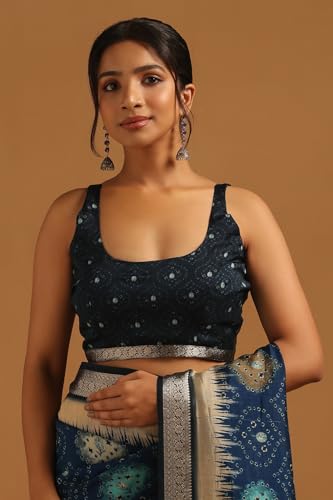 Soch Womens Blue Poly Viscose Botanical Saree