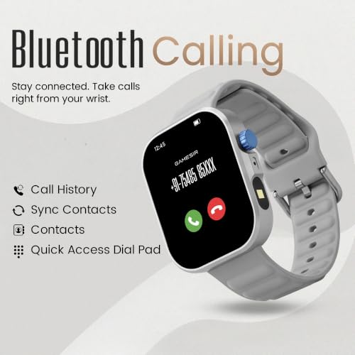 GameSir Oryvex Smart Watch for Men & Women, 2.19" Full Touch Display, Bluetooth Calling, Fitness Tracking, Message Notifications, Android & iOS Compaatible - (Silver)