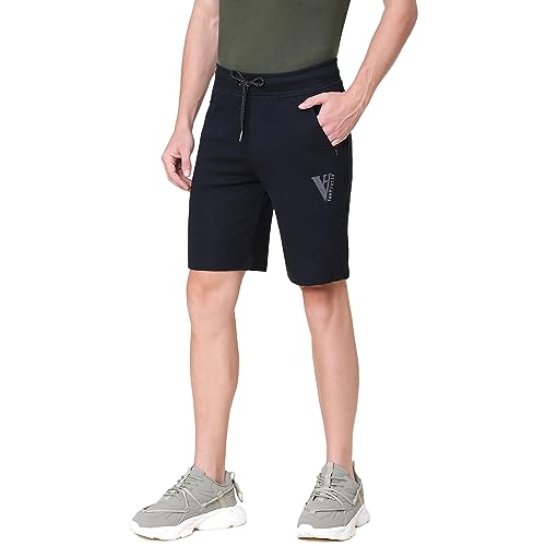 Van Heusen Athleisure Men Knit Shorts - Cotton Rich - Smart Tech, Easy Stain Release, Anti Stat, Ultra Soft, Quick Dry_50002_Black_L