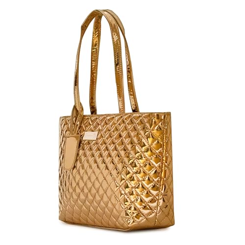 D' Amour Women's PU Leather Durable & Elegant Multi-Pocket Design Mirror Tote Handbag Ideal for Work, Travel & Gifting (Copper)