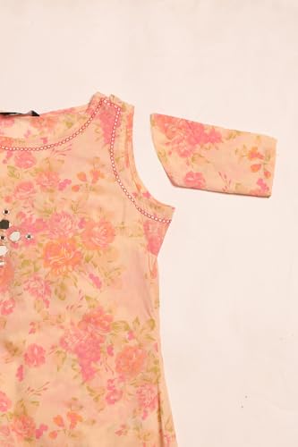 Soch Womens Peach Cotton Floral Co-Ords Set With Mirror Work
