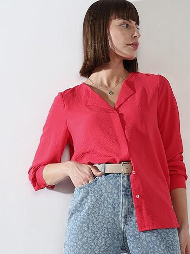 VERO MODA Women Solid Polyester Regular Fit Orange Shirt