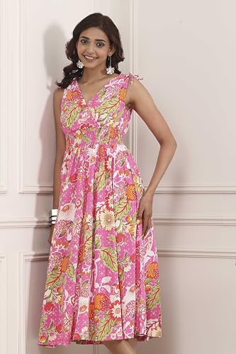 Biba Women Pink Viscose Rayon Kalidar Dress_38