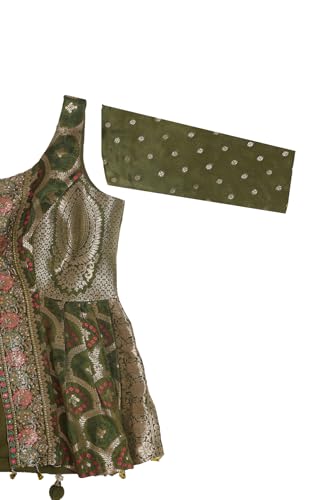 Soch Womens Olive Brocade Woven Design Ghagra Choli With Cutdana