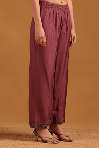 Soch Womens Onion Pink Dola Silk Embellished Kurta Set With Stone Work