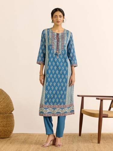 Aarke Ritu Kumar Blue Anjana V-Neck Kurta With Pant And Dupatta