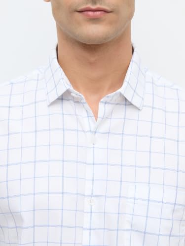 Park Avenue Men Slim Fit Checks Pattern Pure Cotton Short Collar Full Sleeve Casual Shirt Blue