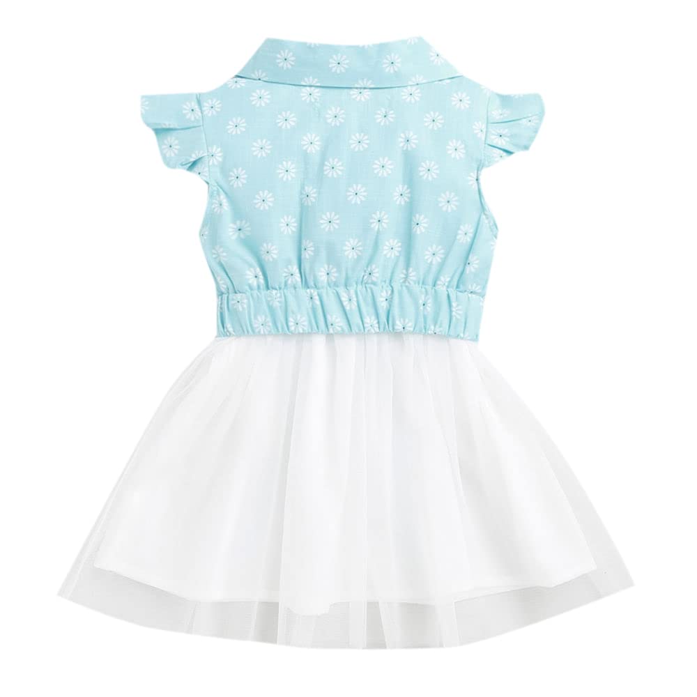 Hopscotch Girls Cotton Floral Print Casual Knee Length Dress In Blue Color For Ages 2-3 Years (Oth-1751569)