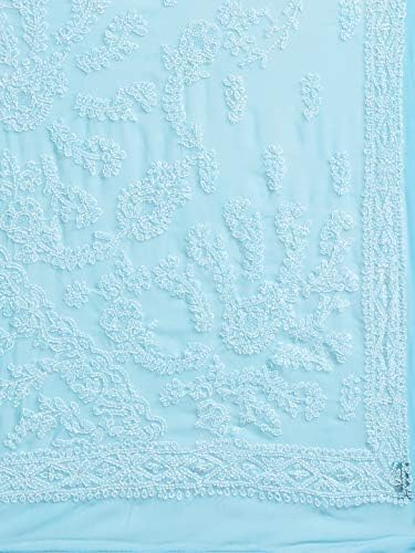 Ada Lucknowi Chikankari Hand Embroidered Women's Blue Georgette Saree with Unstitched Blouse A130227