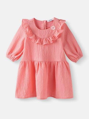 nauti nati Girl's Cotton Blend Classic Above The Knee Casual Dress (NNNGTW100082CW2_Peach