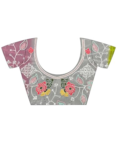 AKHILAM Women's Yellow Georgette Embroidered Saree With Unstitched Blouse (KESARI10703_KR)