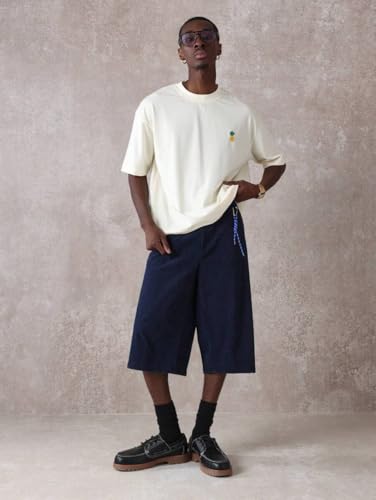 GURIK Men's Oversized Baggy Fit Drop Shoulder Printed Tshirt(SF-Mens-osize-Tshirt-Pine Aple-White-XL)