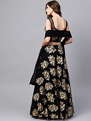 Zeel Clothing Women's Net Semi stitched Lehenga Choli (5010-Wedding-Bridal-Net-Lehenga-2021_Black_Free Size)
