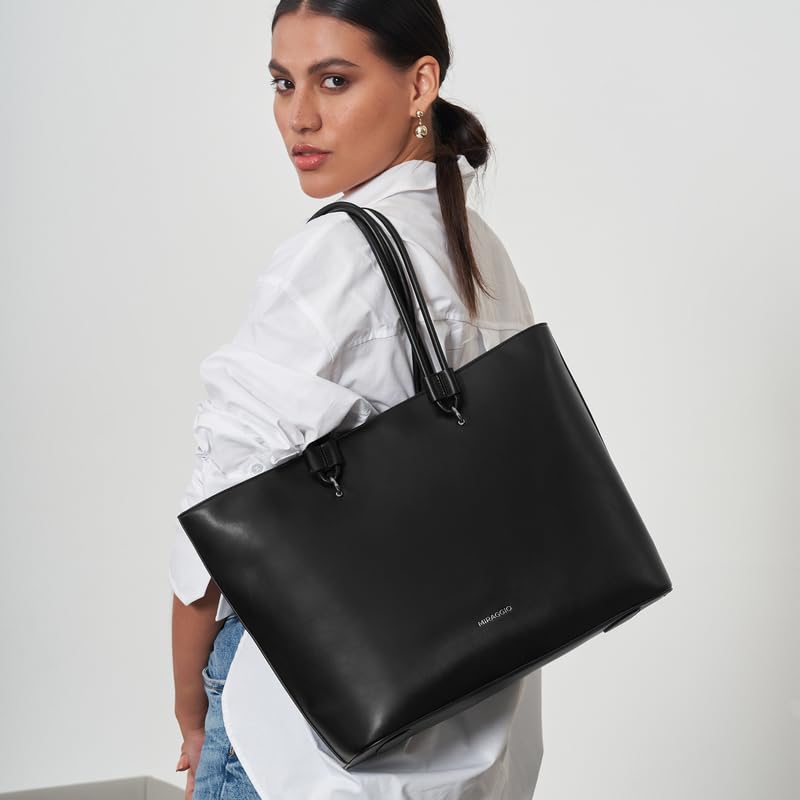 Miraggio Women's Jada Solid Tote Bag With Laptop Compartment | Tote Bags for Women For Office Use, Work | Ladies Shoulder Purse (Black)