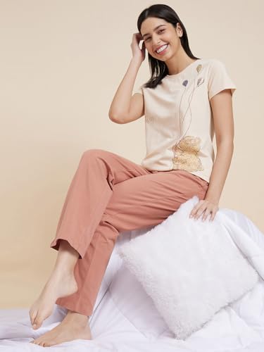 Sweet Dreams Women's Cotton Geometric Pajama Set Pack of 2 (2014AXCO Sand Dune 2XL)