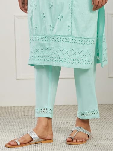 BIBA Solid Cotton Straight Casual Kurta With Pant And Dupatta