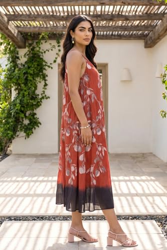 W for Woman Red Floral Printed Pure Cotton Sleeveless Flared Dress - (W13549-122045-XL)