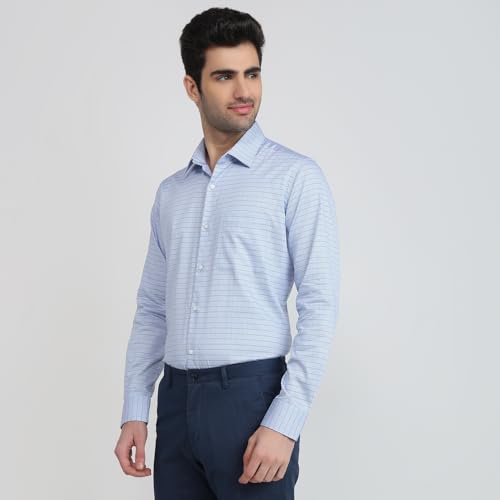 Raymond Blue Checks Pattern Men Long Sleeve Casual Shirt