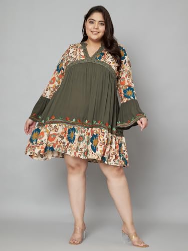 veldress21 Women Multicolor Short Mini Beachwear Flare Dress Summer Stylish Green Embroidered Plus Size (in, Alpha, 7XL, Plus, Green)