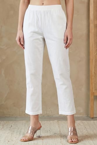 W for Woman White Floral Printed Pure Cotton Flared Kurta with Trousers Set - (WS14520K-128160-XS)