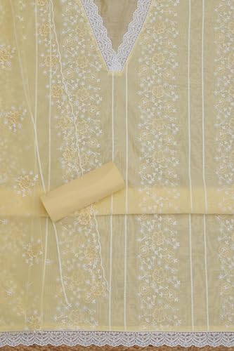 Soch Womens Light Yellow Chanderi Embroidered Unstitched Dress Material With Thread Work