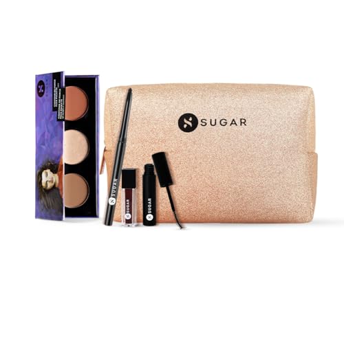 SUGAR Cosmetics Everday Makeup Kit for women | Lipstick, Mascara, Kajal, Face Palette | Gift Set | Free Pouch | Pack of 4
