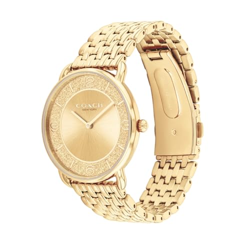 Coach Elliot Qtz Basic Gold Round Dial Women's Watch|Ionic Plated Thin Gold Steel Material|Gold Color Band - 14504374