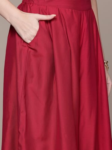 Aarke Ritu Kumar Wine Hiranmayi Festive Emb. Jacket With Bustier And Palazzo Co-Ord Set