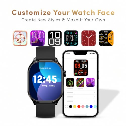 GameSir Sports Edge Smart Watch for Men & Women, 1.88" Full Touch Display, Bluetooth Calling, Fitness Tracking, Message Notifications, Android & iOS Compaatible - (Black)