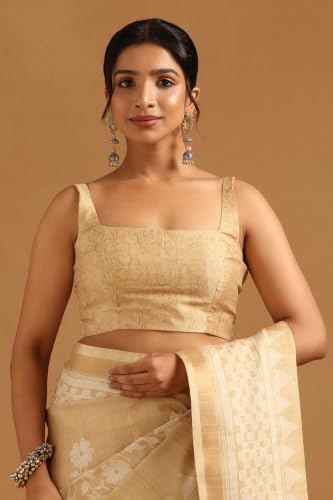 Soch Womens Light Gold Art Silk Botanical Saree