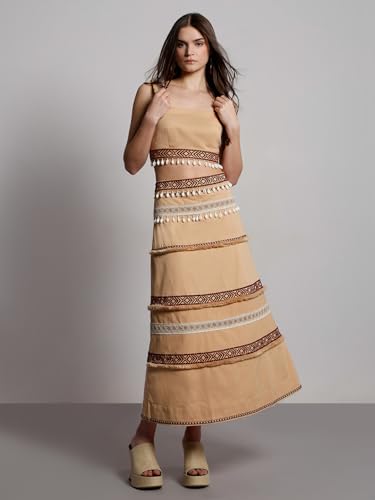 VERO MODA Women's Flared High Rise Beige Skirt