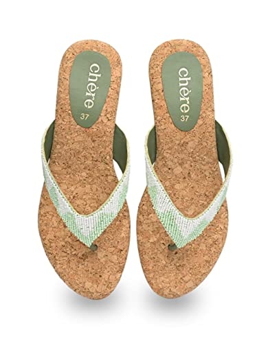 CHERE Women's Green Embellished Strap Sandals| Comfortable Sandals for Casual, Party and Formal Occasions
